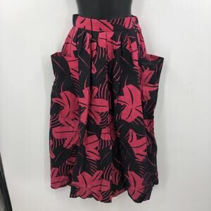 JH Collection Women's High Waist Pleated Floral Midi Skirt Red/Black 32"